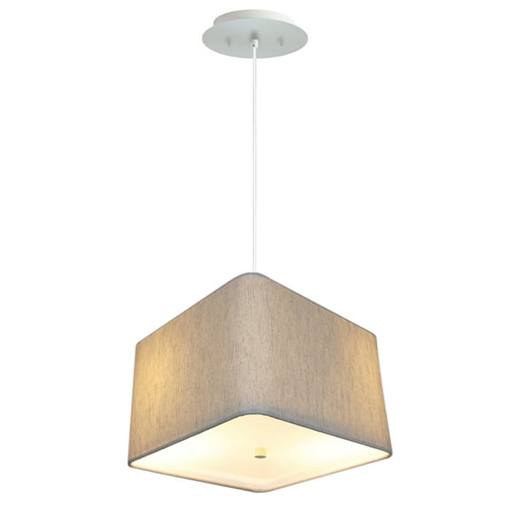 16" W 2 Light Pendant Rounded Corner Square Oatmeal Drum Shade with Diffuser, White Cord