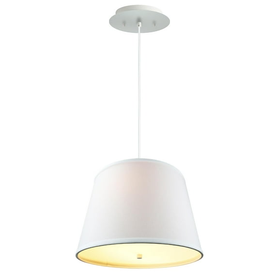 16" W 2 Light Pendant White Shade with Diffuser, White Cord