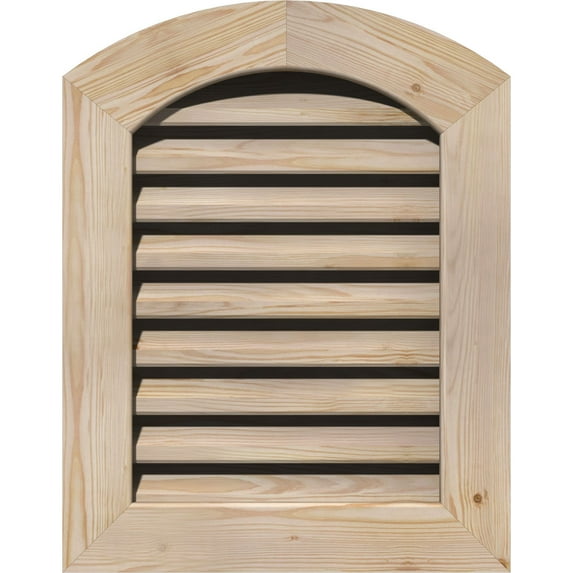 16"W x 16"H Arch Top Gable Vent (21"W x 21"H Frame Size): Unfinished, Functional, Smooth Pine Gable Vent w/ 1" x 4" Flat Trim Frame