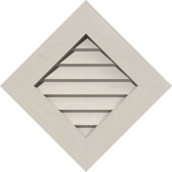 16"W x 16"H Diamond Gable Vent (22 3/8"W x 22 3/8"H Frame Size): Primed, Non-Functional, Smooth Pine Gable Vent w/ Decorative Face Frame