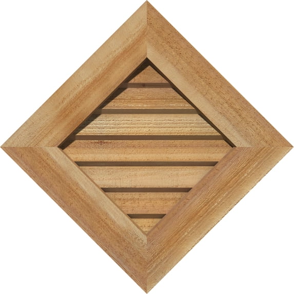 16"W x 16"H Diamond Gable Vent (22 3/8"W x 22 3/8"H Frame Size): Unfinished, Non-Functional, Rough Sawn Western Red Cedar Gable Vent w/ Decorative Face Frame