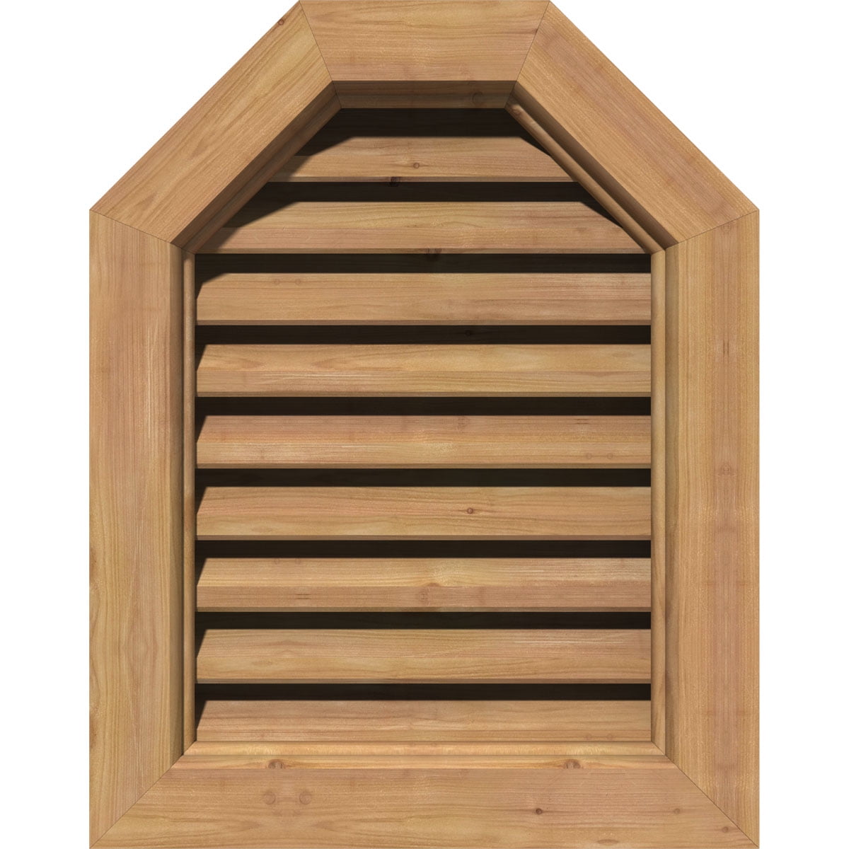 16"W x 18"H Octagonal Top Gable Vent (21"W x 23"H Frame Size): Unfinished, Functional, Smooth Western Red Cedar Gable Vent w/ Brick Mould Face Frame