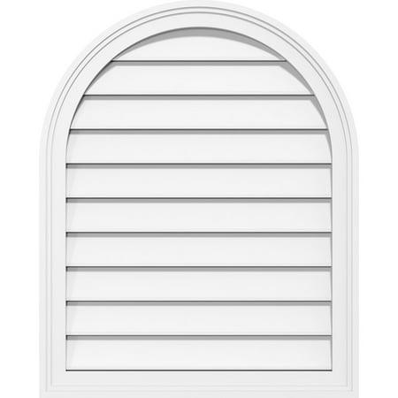 product image of 16"W x 20"H Round Top Surface Mount PVC Gable Vent: Functional, w/ 2"W x 1-1/2"P Brickmould Frame