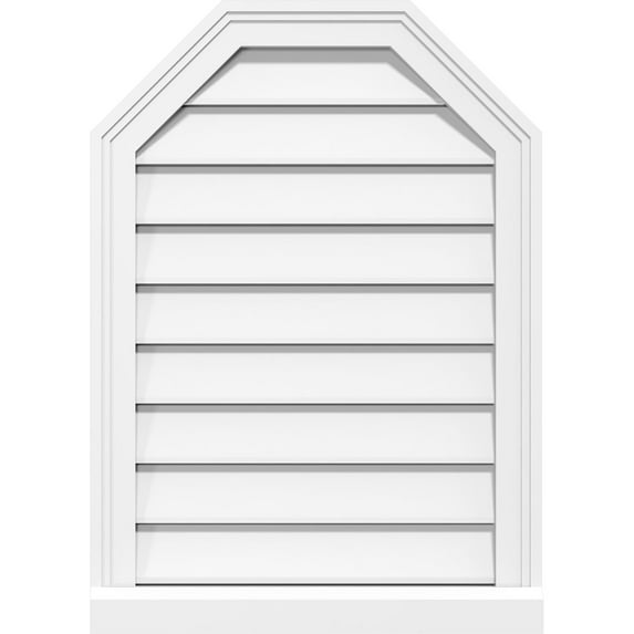 16"W x 26"H Octagonal Top Surface Mount PVC Gable Vent: Functional, w/ 2"W x 2"P Brickmould Sill Frame