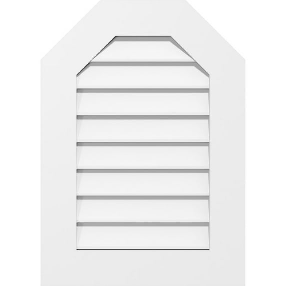 16"W x 30"H Octagonal Top Surface Mount PVC Gable Vent: Non-Functional, w/ 3-1/2"W x 1"P Standard Frame