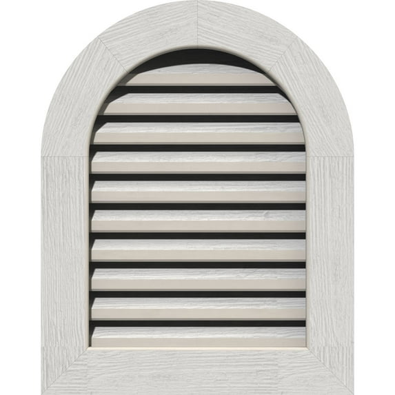 16"W x 30"H Round Top Gable Vent (21"W x 35"H Frame Size): Primed, Functional, Rough Sawn Western Red Cedar Gable Vent w/ 1" x 4" Flat Trim Frame