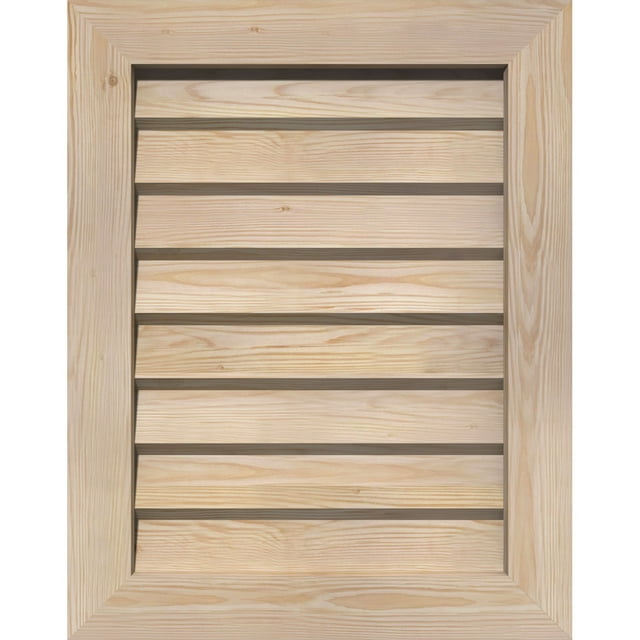 16"W x 30"H Vertical Gable Vent (21"W x 35"H Frame Size): Unfinished, Non-Functional, Smooth Pine Gable Vent w/ Decorative Face Frame