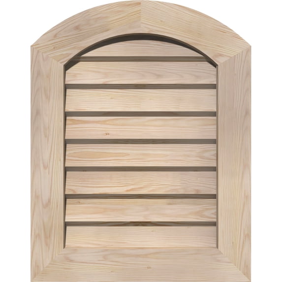 16"W x 32"H Arch Top Gable Vent (21"W x 37"H Frame Size): Unfinished, Non-Functional, Smooth Pine Gable Vent w/ Decorative Face Frame