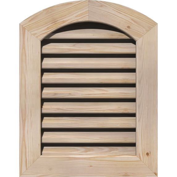 16"W x 34"H Arch Top Gable Vent (21"W x 39"H Frame Size): Unfinished, Functional, Smooth Pine Gable Vent w/ 1" x 4" Flat Trim Frame