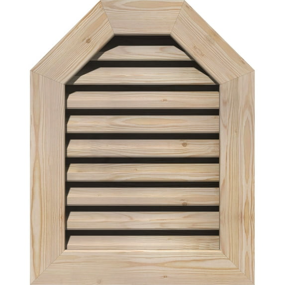16"W x 34"H Octagonal Top Gable Vent (21"W x 39"H Frame Size): Unfinished, Functional, Smooth Pine Gable Vent w/ 1" x 4" Flat Trim Frame