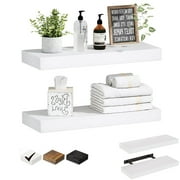 16 Wall-Mounted Floating Shelves W/Invisible Brackets, Home Decor Set of 2 White Wood Storage Shelf for Livingroom Kitchen Bedroom, Bathroom Shelves Over The Toilet