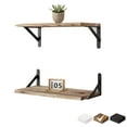 thumbnail image 1 of 16" Natural Burnt Wall-Mounted Floating Shelves W/Triangle Bracket, Rustic Decor Set of 2 Wood Storage Shelf for Livingroom Kitchen Bedroom, Bathroom Shelves Over The Toilet, 1 of 5