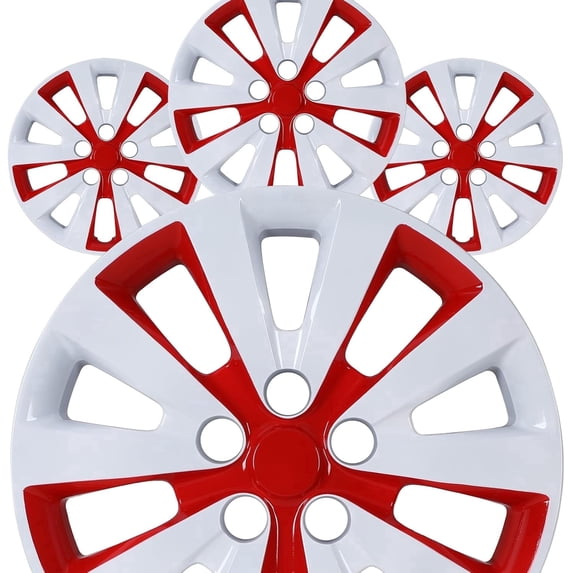16" White Lacquer & Red Lacquer Hubcaps Compatible with 2011-2017 Nissan Leaf,2013-2019 Nissan Sentra,Snap-on Installation Set of 4 Wheel Rim Covers Compatible with Steel Wheels