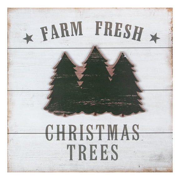 Northlight 16" White Washed Farm Fresh Christmas Trees Wooden Wall Sign