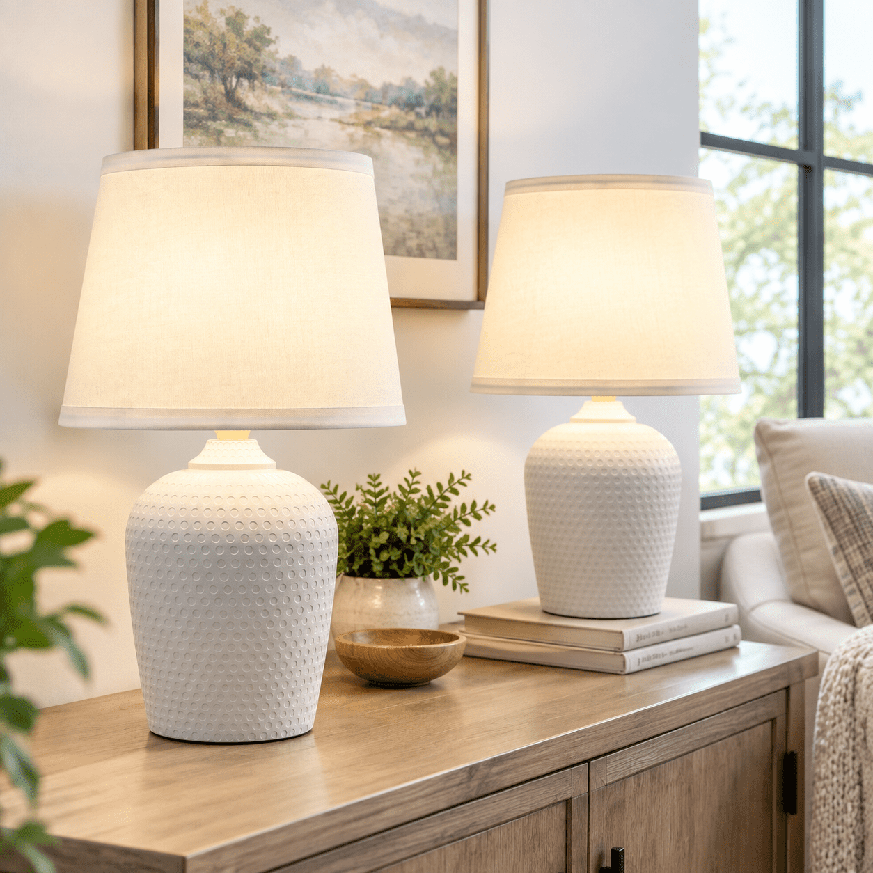 Table Light Man 16'' White & White Table Lamp Set of 2 for Bedroom Bedside Nightstand ...
