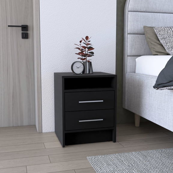 16" Wide Black Stand - Scratch - Resistant Tabletop - Bedroom or Living Room - Protect from Damage