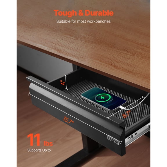 16"Wide Under Desk Drawer Slide Out,Under Desk Mounted Pull-out Drawer Attachment,Hidden Desktop Storage Organizer,Under Table Pencil Drawer for office Home Sit Stand Workstation,17x9x4 in