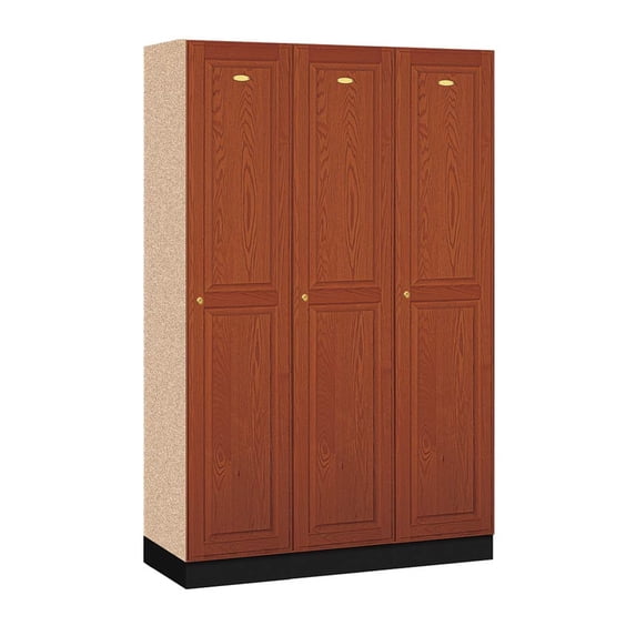 16" Wide Single Tier Solid Oak Executive Wood Locker - 3 Wide - 6 Feet High - 18 Inches Deep - Medium Oak