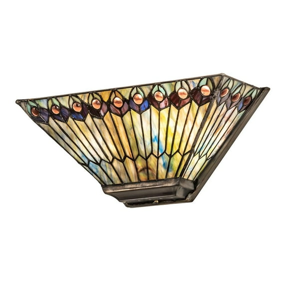 Meyda Lighting 16" Wide Tiffany Jeweled Peacock Wall Sconce