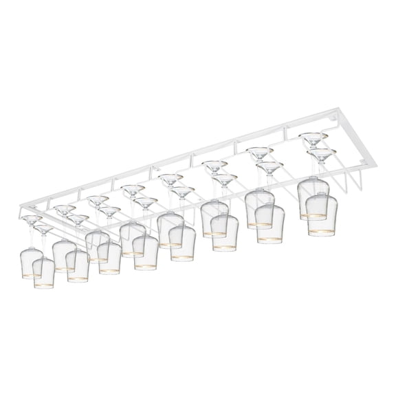 16 Wine Glasses Rack Hanging Metal Storage Shelf Wall-Mounted Cup Holder Upside Down Hanging Under Cabinet Wine Glass Rack For Bar Kitchen (White)