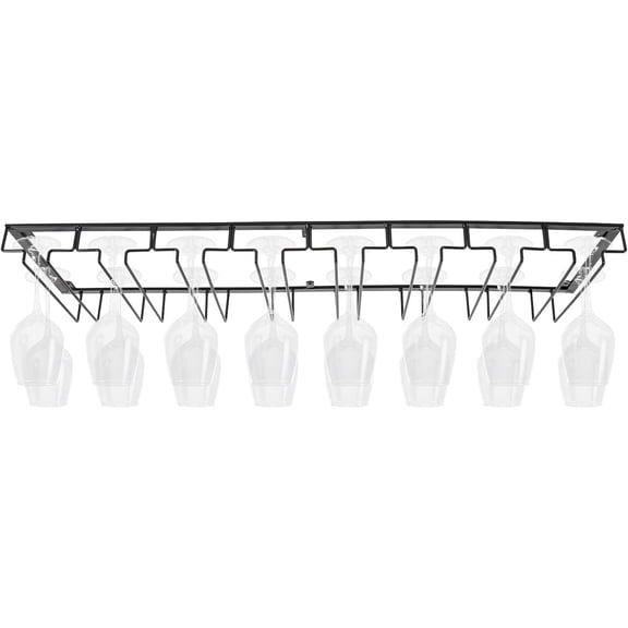 16 Wine Glasses Rack Holder Hanging Metal Storage Shelf Wall-Mounted Cup Holder Upside Down Hanging Under Cabinet Wine Glass Iron Holder Rack For Bar Kitchen (Black)