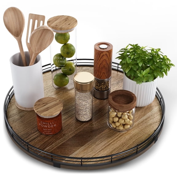 16" Wood Lazy Susan Turntable Organizer for Kitchen, Dining, Bathroom Vanity