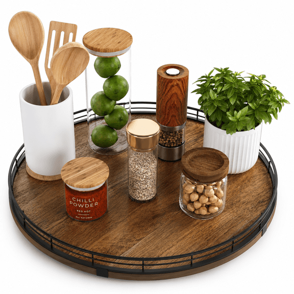 16" Wood Lazy Susan Turntable Organizer for Kitchen, Dining, and Bathroom
