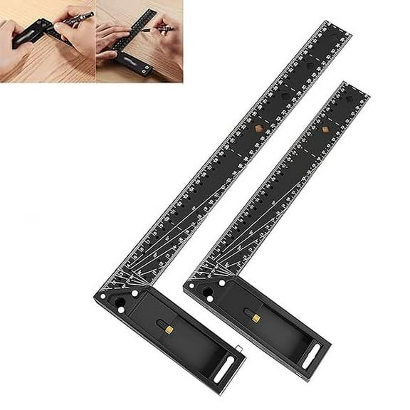 16" Woodworking Square Ruler, Multi-Angle Measuring, Universal Combination Angle L Square, Black, Aluminum Alloy & Steel Construction
