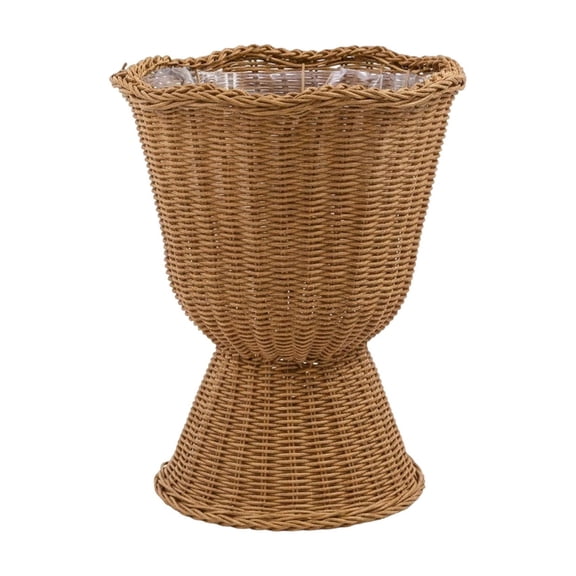 16" Woven Resin Urn Planter, Decorative Rattan-Style Wicker Flower Pot with Waterproof Lining for Indoor Outdoor Home Decor