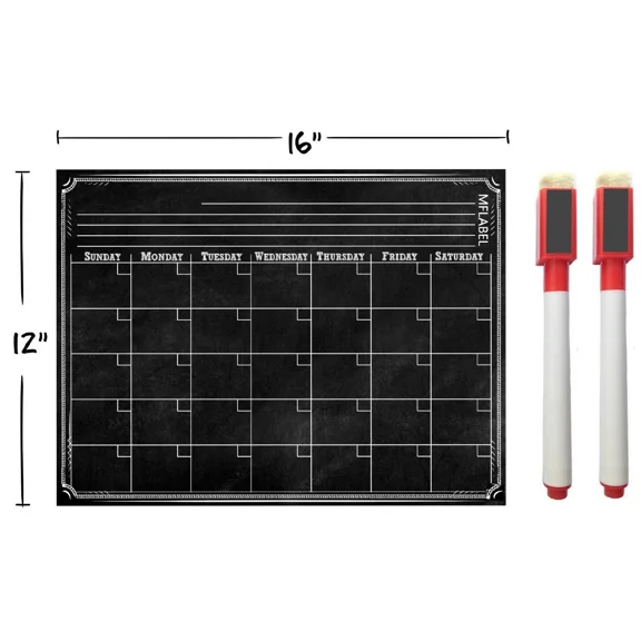 16 X 12 Weekly Dry Erase Magnetic Refrigerator Calendar Message Black Board