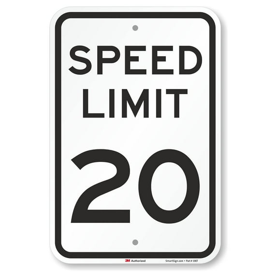 16 X 12 inch “Speed Limit 20” Metal Sign, 63 mil Aluminum, 3M Laminated Engineer Grade Reflective Material, Black and White