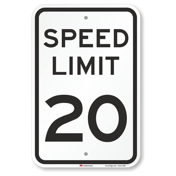 16 X 12 inch “Speed Limit 20” Metal Sign, 63 mil Aluminum, 3M Laminated Engineer Grade Reflective Material, Black and White