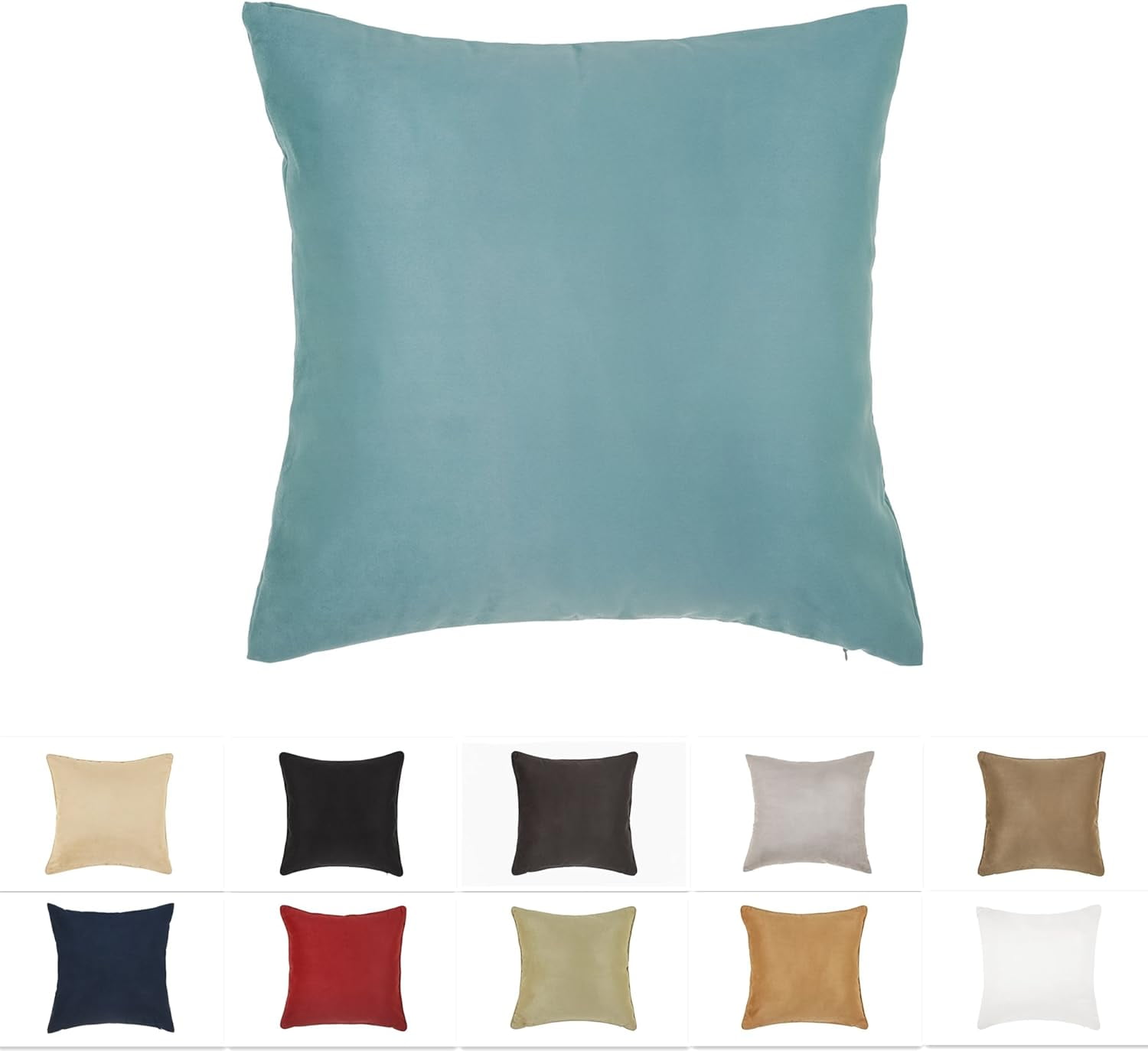 16 X 16 Inches Aqua Color Faux Suede Decorative Pillow Cover, Throw