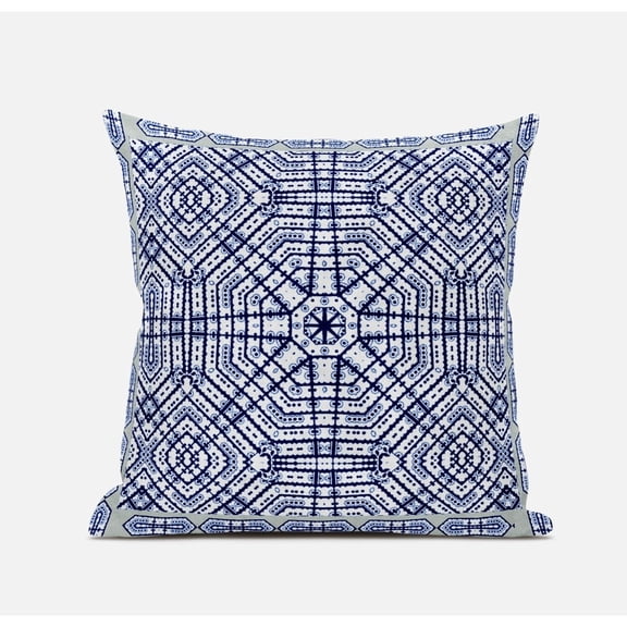 16" X 16" Light Blue Indigo Purple Geometric Blown Seam Suede Throw Pillow