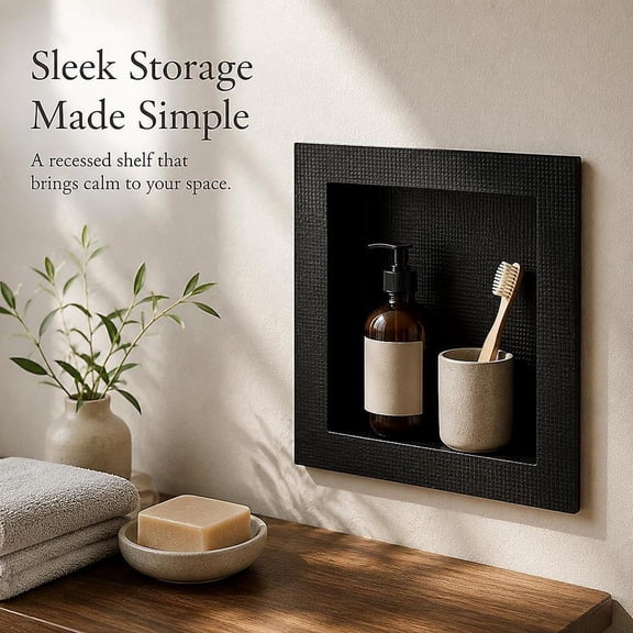 16 X 16 in Recessed Shower Niche Ready for Tile, Waterproof Xps Plastic Wall Inserted Organizer Shelf for Bathroom Storage, Black