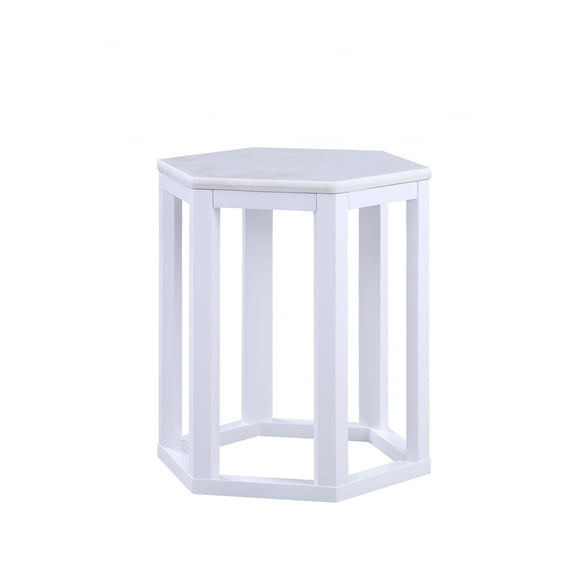 16" X 18" X 20" White Marble Wood 2Pc Pk End Table