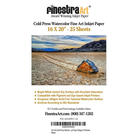 16" X 20" Cold Press Watercolor Fine Art Inkjet Paper - 25 Sheets