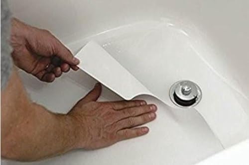 16" X 40" White Adhesive Vinyl Anti Slip Non Skid Safety Bath Mat with Drain Cut Out