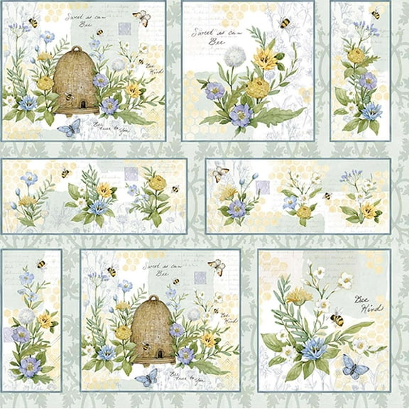 Susan Winget Sweet as Can Bee Wildflower Beehive Patch Cotton Fabric