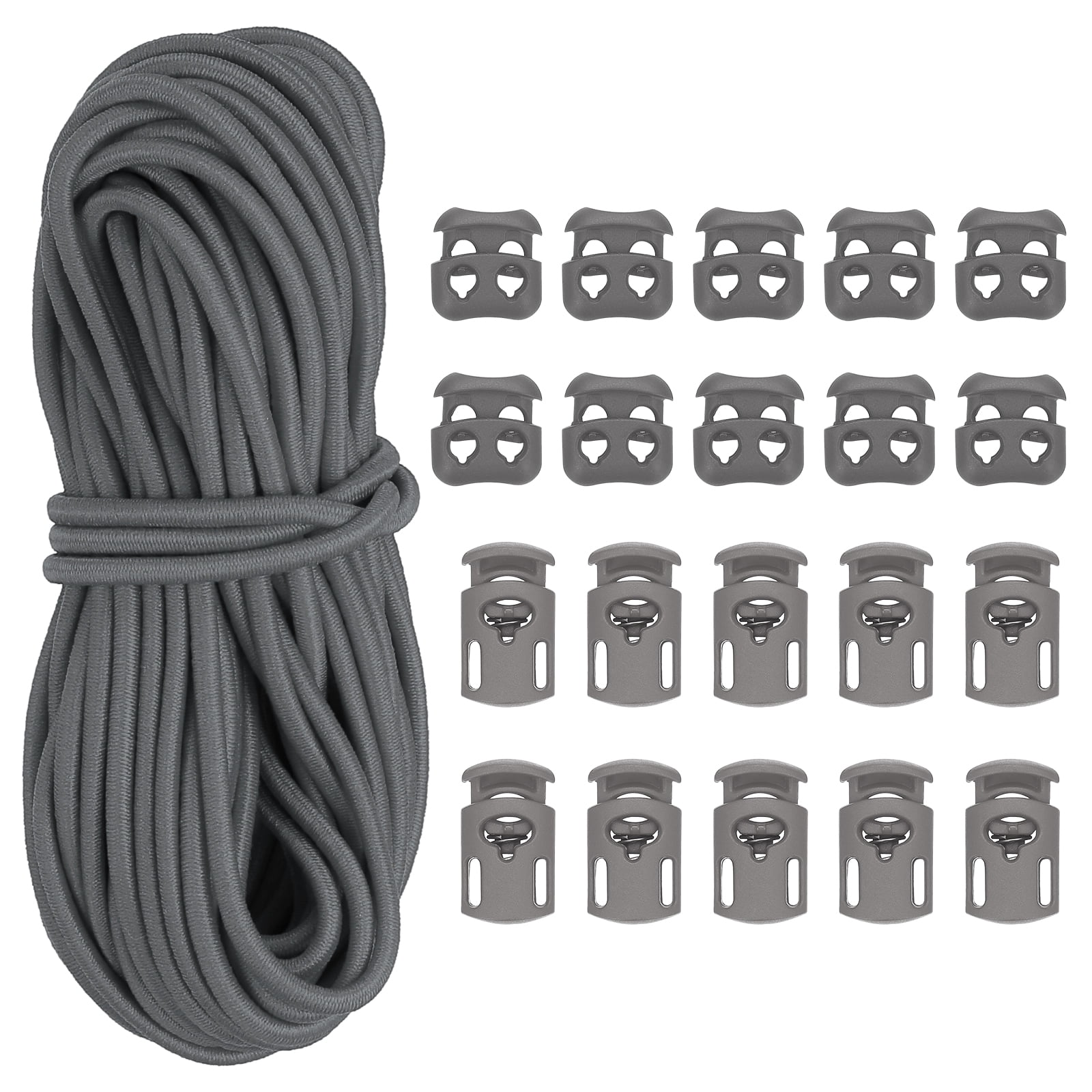 16 Yard Elastic Bungee Cord & Single Hole Cord Lock & Double Hole Spring  Toggle Stopper, Dark Gray 12 Pack - Walmart.com