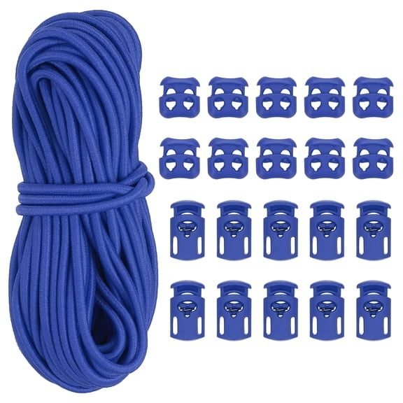 16 Yard Elastic Bungee Cord & Single Hole Cord Lock & Double Hole Spring Toggle Stopper, Navy Blue 21 Pack