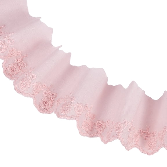 16 Yard Eyelet Ribbon 2Inch Pink Lace Ribbon Wide Cotton Floral Flower Embroidery Lace Trim Wavy Edge Scalloped Trimming