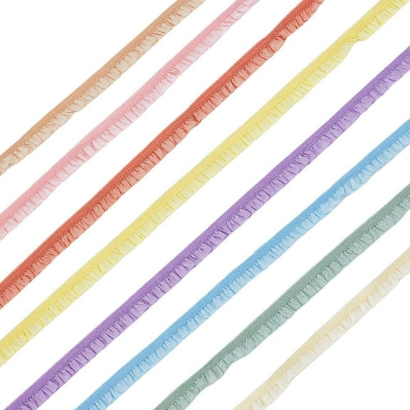 16 Yards 8 Colors Elastic Pleated Lace Trim 3/8 inch Wide Ruffle Ribbon Nylon Narrow Ruffle Edge Lace Ribbon for DIY Sewing Crafts Garment Embellishments Gift Wrapping Home Decor