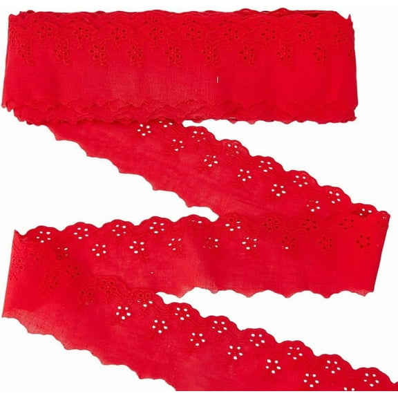 16 Yards Red Cotton Eyelet Lace Trim Ribbon 2-3/8 inch Floral Embroidery Scalloped Lace Ruffled Eyelet Fabric Trim Edge for Sewing Garment Embellishment Home Decoration