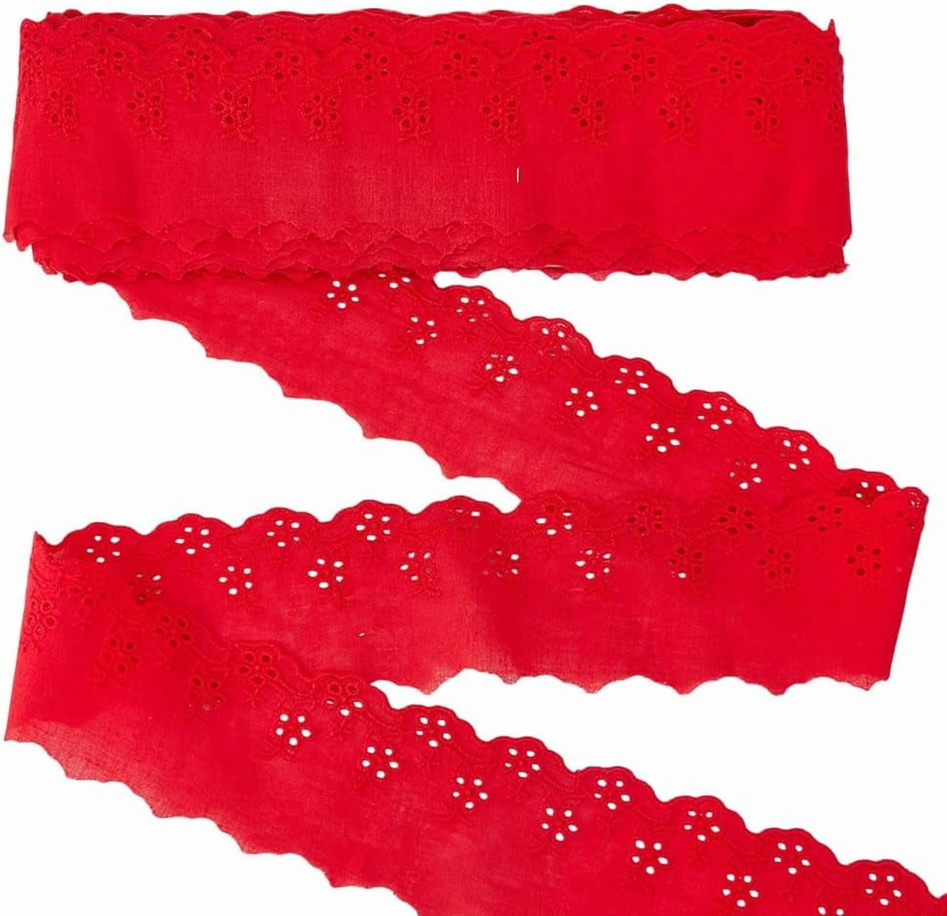 16 Yards Red Cotton Eyelet Lace Trim Ribbon 2-3/8 inch Floral ...