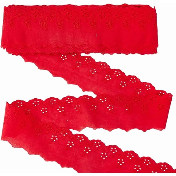 Red Ribbon Ruffle Trim 16 Yards Red Cotton Eyelet Lace Trim Ribbon 2-3/8 inch Floral ...