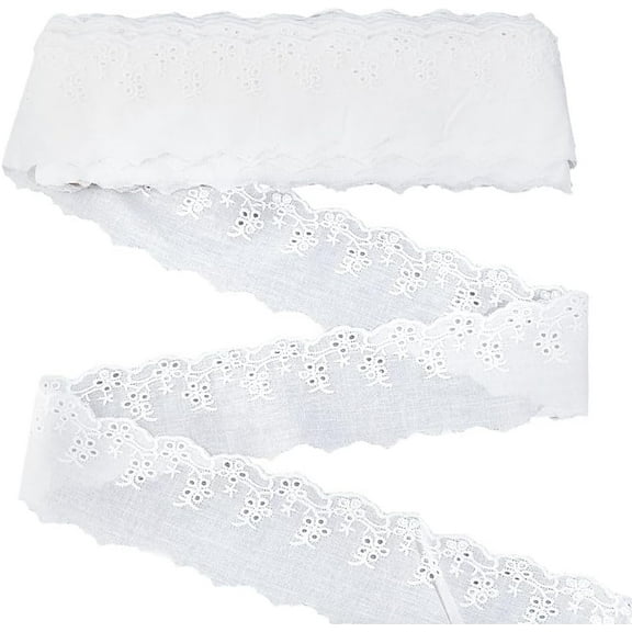 16 Yards White Cotton Eyelet Lace Trim Ribbon 2-3/8 inch Floral Embroidery Scalloped Lace Ruffled Eyelet Fabric Trim Edge for Sewing Garment Embellishment Home Decoration