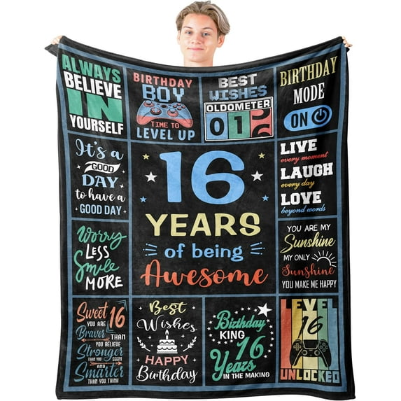 16 Year Old Boy Birthday Gift Ideas Blanket 60"x50", 16th Birthday Gifts for Boys, Cool Birthday Gifts for 16 Year Old Boy, 16 Year Old Boy Gifts, 16th Birthday Decorations, 16 Birthday Boy