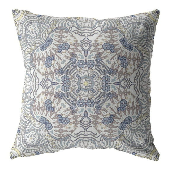 16†Yellow Gray Boho Ornate Indoor Outdoor Throw Pillow