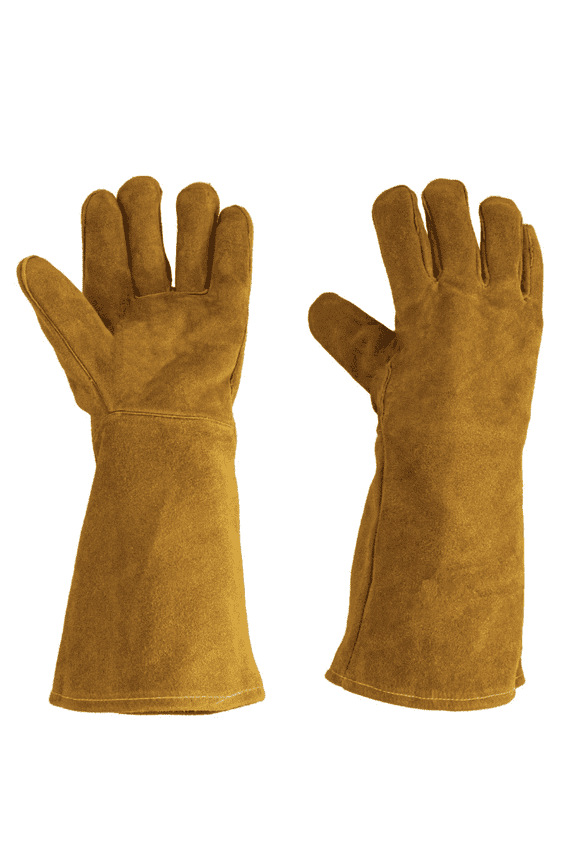 16" Yellow Leather Welding Gloves (2-Pack) - Heat & Flame Resistant Cowhide for BBQ & Heavy Duty Work, Size Large